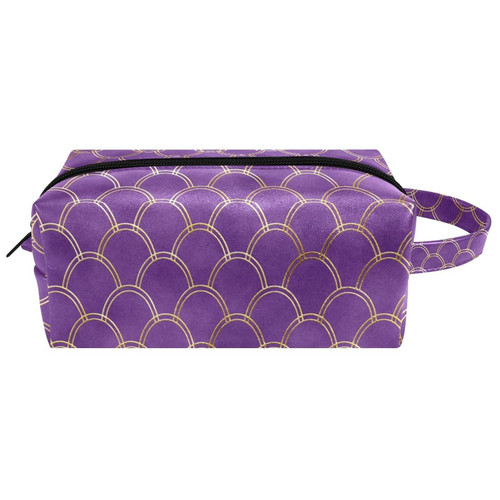 LEVEIS Gold Side Mermaid Scale Pattern Purple Microfiber Leather Makeup Bag Pouch Waterproof Travel Cosmetic Bag Portable Handy Toiletry Bag for Women Girls Gifts