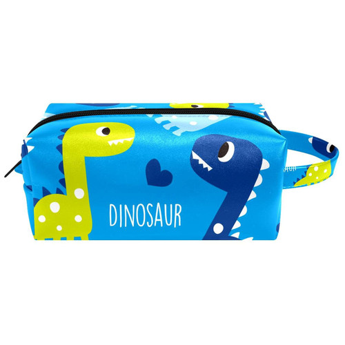 LEVEIS Dinosaur Blue Cute Microfiber Leather Makeup Bag Pouch Waterproof Travel Cosmetic Bag Portable Handy Toiletry Bag for Women Girls Gifts