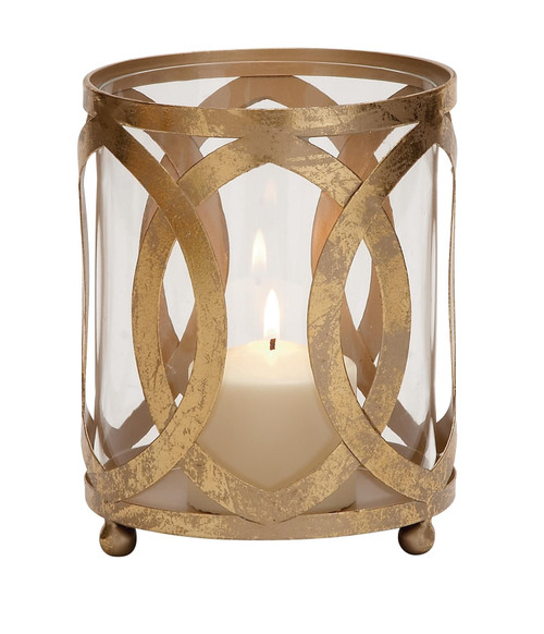 Deco 79 Metal Pillar Candle Lantern, 6" x 6" x 8", Gold