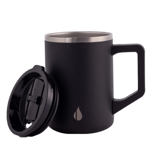 Elemental Summit Insulated Coffee Mug with Lid & Handle, Insulated Vacuum Camp Coffee Cup, Triple Wall Stainless Steel Travel Mug, Hot and Cold Thermal Coffee Tumbler, 16oz - Black