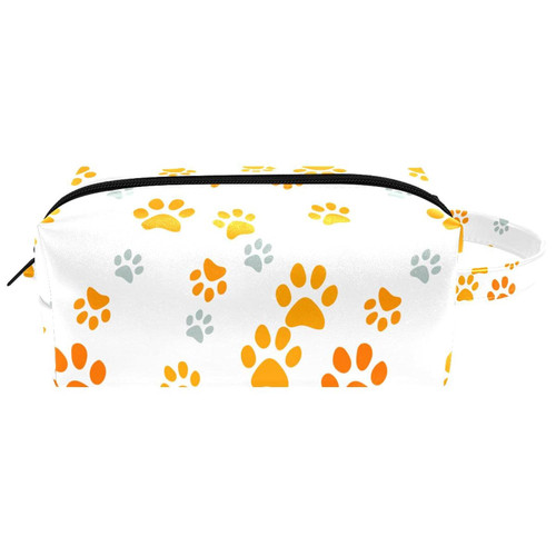 LEVEIS Paw Footprints Microfiber Leather Makeup Bag Pouch Waterproof Travel Cosmetic Bag Portable Handy Toiletry Bag for Women Girls Gifts
