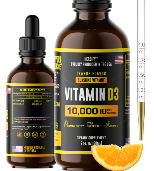 Vitamin D3 - Vitamin D3 10000 IU - Made in USA Liquid Vitamin D - Bone Strength and Immune Support Supplement - Vitamin D Drops - Sunshine Replacement - D3 Vitamin Bone and Teeth Supplement - 2 Oz Vitamin D3 - Vitamin D3 10000 IU - Made in USA Liquid Vitamin D - Bone Strength and Immune Support Supplement - Vitamin D Drops - Sunshine Replacement - D3 Vitamin Bone and Teeth Supplement - 2 Oz