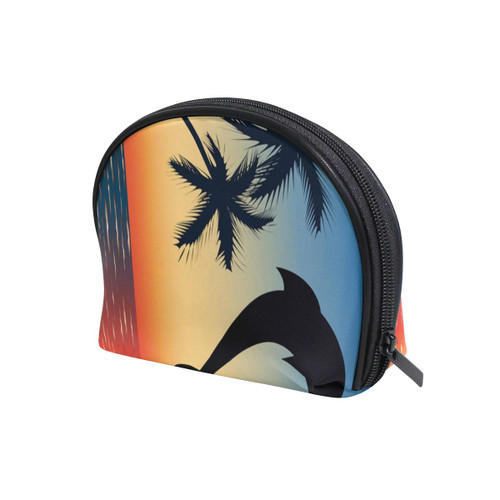 Unicey Love Heart Dolphins With Palm Trees Makeup Bags Portable Tote Cosmetics Bag Travel Cosmetic Organizer Toiletry Bag Make-up Cases for Women