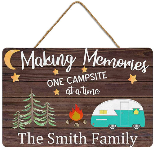 Making Memories One Campsite at a Time Camper Sign Personalized Camping Custom Cute Rv Wall Decor for Indoor Outdoor Funny Gifts Campsite Plaque Outside Decoration