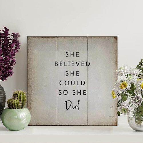 LITTLEGROVE SEEDS Rustic Wood Signs She Believed,She Could,So She Did Wood Plaque Farmhouse Wall Art Rustic Wall Decorations for Living Room for Home Man Cave Gate Garden Bars Cafes 12x12in