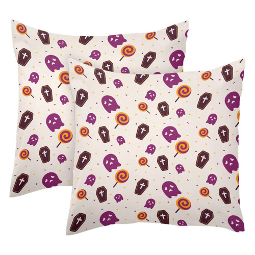 Decorative Square Throw Pillow Covers Set of 2 Cute Halloween Coffin Ghost Pattern Pillow Case for Home Office Car, 18 x 18 inches