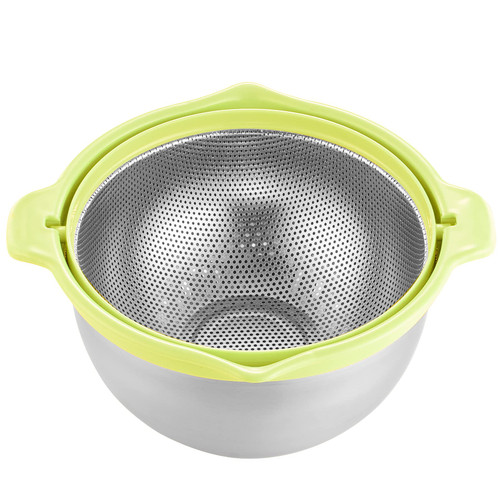 POPGRADE 2 in 1 Stainless Steel Colander Bowl Set, Detachable Rice Washer Colander Strainer Set, Kitchen Rice Washing Bowl and Strainer for Fruit, Rice and Pasta, Green POPGRADE 2 in 1 Stainless Steel Colander Bowl Set, Detachable Rice Washer Colander Strainer Set, Kitchen Rice Washing Bowl and Strainer for Fruit, Rice and Pasta, Green