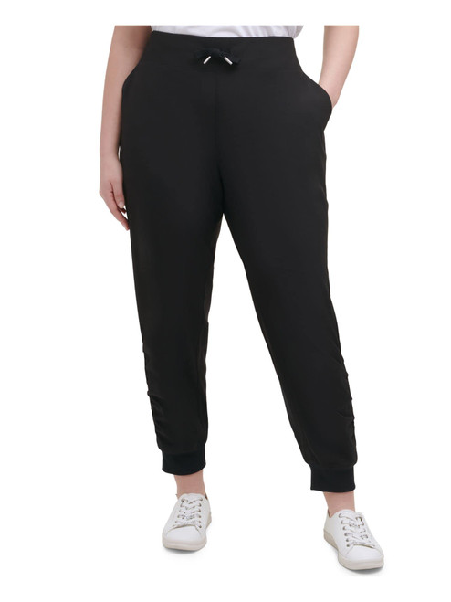 Calvin Klein Performance Womens Gray Stretch Tie Ribbed Mid Rise Cinched Side Hems Cropped Pants Plus 1X