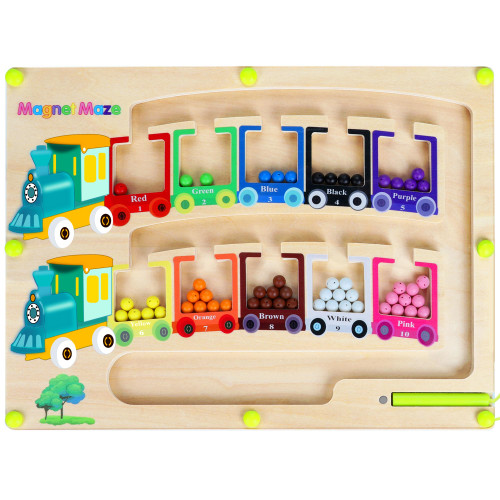 Magnetic Color & Number Maze Montessori Wooden Magnet Puzzle Game Board Montessori Color Matching Learning Counting Puzzle Board Toddler Fine Motor Skills Toys Giftfor Boys Girls 3 4 5 Years Old