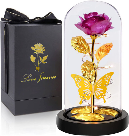 Rose Glass Galaxy Crystal Flowers Butterfly Gifts for Women,Mom Birthday Gifts for Women,Forever Light Up Rose in Glass Dome, Purple Rose Gifts for Her,Mom, Wife, Daughter, Sister, Grandma Presents Rose Glass Galaxy Crystal Flowers Butterfly Gifts for Women,Mom Birthday Gifts for Women,Forever Light Up Rose in Glass Dome, Purple Rose Gifts for Her,Mom, Wife, Daughter, Sister, Grandma Presents