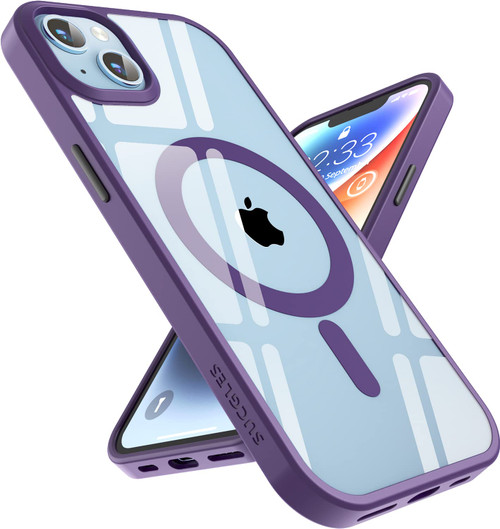 SUCGLES iPhone 14 Case/iPhone 13 Case Compatible with MagSafe, [Strong Magnet] [Military Grade Protection] Magnetic Clear Slim Bumper Mag Safe Thin Phone Cover Apple 14/13 (6.1in Deep Purple)