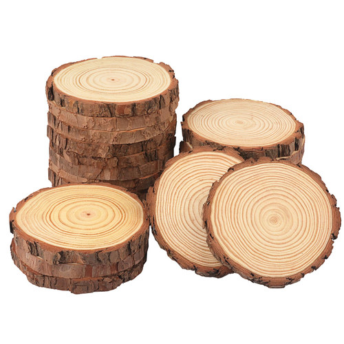 20 PCS 4.7-5.5 Inch Natural Wood Slices, Unfinished Pine Wood Circles with Barks for Coasters, DIY Crafts, Christmas Rustic Wedding Ornaments and Centerpieces,by GNIEMCKIN.