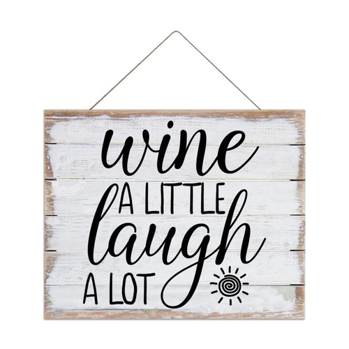 Ditooms Wood Hanging Wall Sign Wine A Little Laugh A Lot Rustic Quote Wall Decor Wooden Plaque Sign for Living Room Bathroom Indoor 8"x10", White