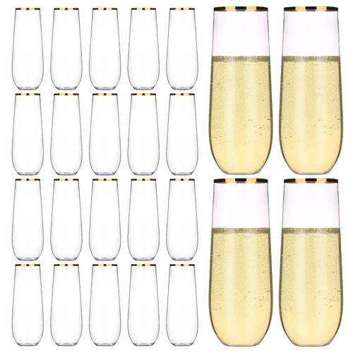 hotder Plastic Champagne Flutes Set of 24?9 Oz Champagne Flutes Plastic with Gold Rim, Plastic Champagne Glasses Shatterproof and Recycle Stemless Champagne Flutes For Wedding, Party and Bar hotder Plastic Champagne Flutes Set of 24?9 Oz Champagne Flutes Plastic with Gold Rim, Plastic Champagne Glasses Shatterproof and Recycle Stemless Champagne Flutes For Wedding, Party and Bar