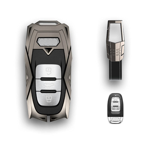 K LAKEY Audi Key Fob Cover,Compatible with Audi R8 Q5 Q7 S3 S4 S5 S6 S7 S8 SQ5 RS5 RS7 A4 A5 A6 A7 A8 Smart Keyless Entre Key Fob,Armor Key Fob Case Protector Jacket with Buckle Black