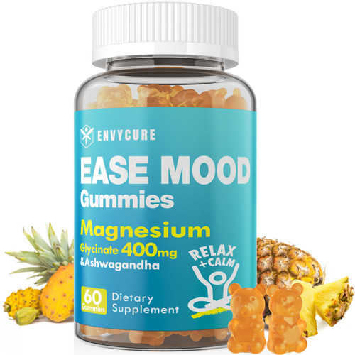 Magnesium Glycinate Gummies 400mg with Ashwagandha, B1, B3, Rhodiola Rosea & Saffron for Support Rest, Mood & Energy - Calm Magnesium Gummies for Adults, Chewable Magnesium Supplement, 60 Count