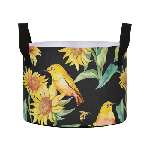 Watercolor Sunflower Bird Grow Bags 5 Gallon Fabric Pots with Handles Heavy Duty Pots for Plants Aeration Container Nonwoven Plant Grow Bag for Potato Tomato Fruits Flowers Garden