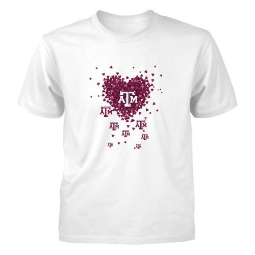 FanPrint Texas A&M Aggies T-Shirt - Flying-Heart-If13-Ic13-Ds85 - Youth Tee/White/S