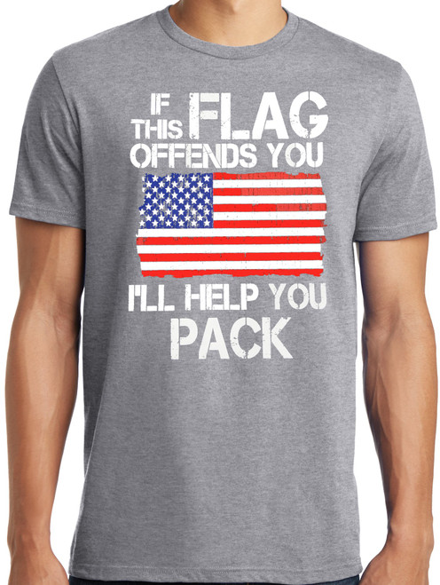 PubliciTeeZ Big and Tall If This Flag Offends You I'll Help You Pack T-Shirt (Gray, L)