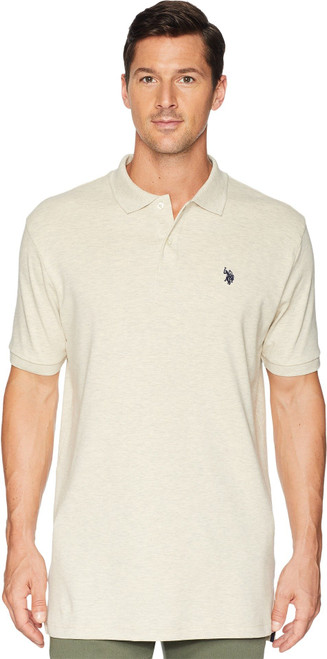 U.S. Polo Assn. Men's Solid Interlock Short-Sleeve Polo Shirt, Oatmeal Heather-3045, Large