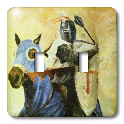 3dRose LLC lsp_35116_2 Blue and Brown Medieval Knight and Horse - Double Toggle Switch