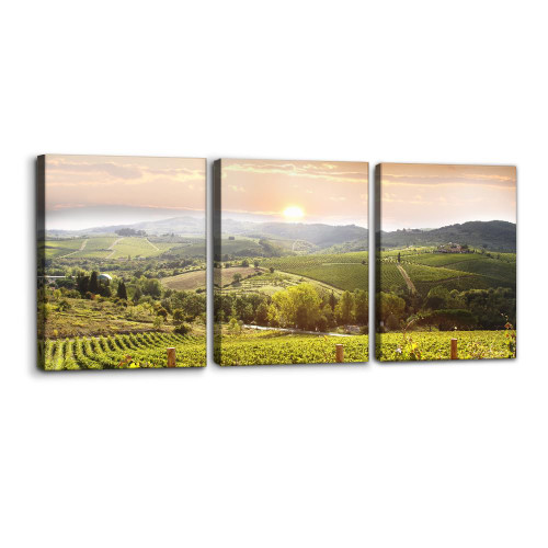 Pacimo Nature Landscape Canvas Wall Art Vineyard Landscape in Tuscany Italy Framed Artwork for Living Room Bedroom and Office Wall Decor Stretch and Framed Ready to Hang - 12" x 16" x 3 Panels