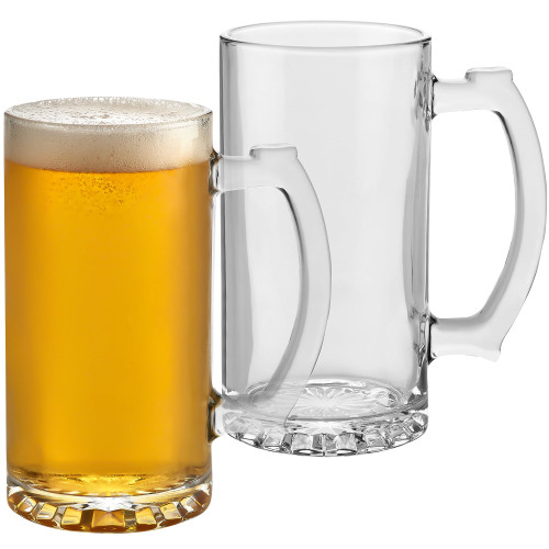 PARNOO Classic Gient Glass Beer Stein, Traditional Beer Mugs with Handles, Freezable Beer Glasses, Set of 2 - 25 Ounces