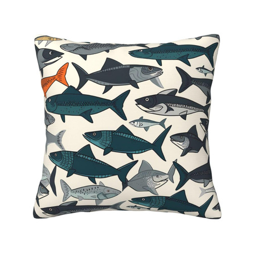 RLDOBOFE Fish Print Throw Pillow Covers Decorative Pillow Cover Square Cushion Cases Soft Cushion Cover Throw Sofa Pillow Case for Home Decor Living Room Bed Couch Car 18"x18"