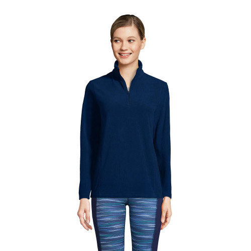 Lands' End Womens Quarter Zip Fleece Pullover Deep Sea Navy Plus 3x