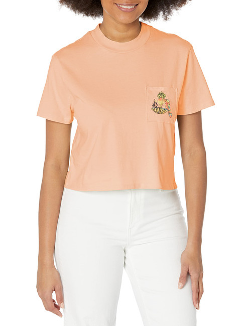 Volcom Women's Pocket Dial Short Sleeve Tee, Clay, Large