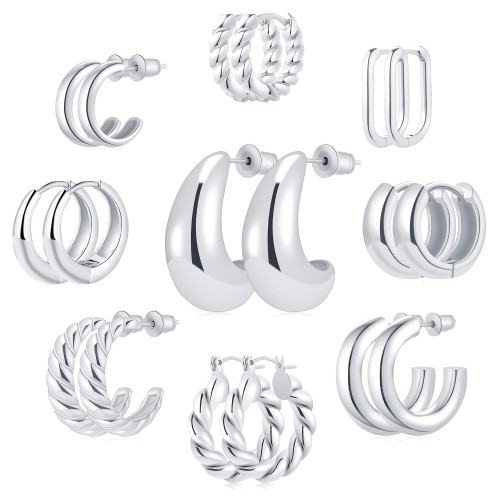 IDJEOABL Sterling Silver Hoop Earrings for Women Trendy Silver Hoop Earrings Dupes Set Chunky Thick Silver Hoops Teardrop Sterling Silver Earrings