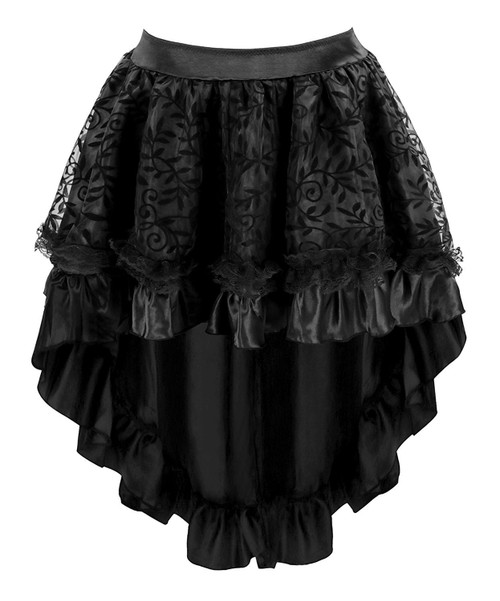 Blidece Women's Lace Steampunk Gothic Vintage Satin High Low Corset Skirt with Zipper Black L