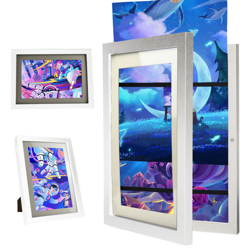 Kids Art Frame, Art Flip Photo Frame with Desktop Stand Front Opening Kids Artwork Frames Changeable Kids Artwork A4 Picture Frames for Kids Drawings, Artworks, Art Projects, Schoolwork (White)