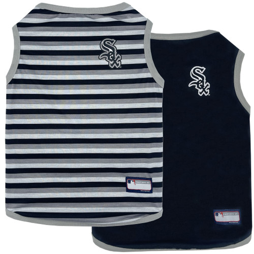 MLB Chicago White SOX Reversible T-Shirt, Medium for Dogs & Cats. A Pet Shirt with The Team Logo That Comes with 2 Designs; Stripe Tee Shirt on one Side; Solid Design on The Other Side!