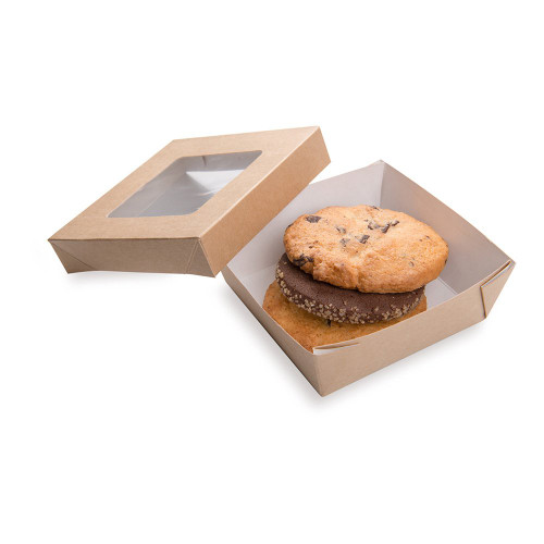 Restaurantware Cafe Vision 34 oz Square Kraft Paper Large Take Out Container - 6" x 6" x 2" - 25 count box
