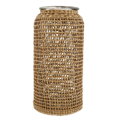 DOITOOL Clear Flower Vase with Rattan Cover, Woven Seagrass Vase Round Decorative Flower Vase Flower Bud Container Rustic Farmhouse Vase for Floral Arrangements Table Centerpiece ( Size L )