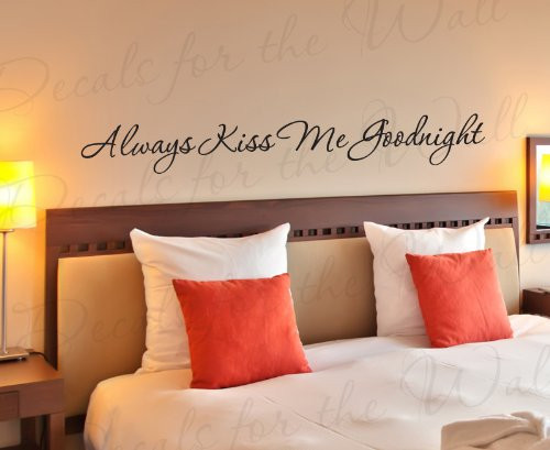 Always Kiss Me Goodnight - Love Bedroom Family Wedding Marriage - Decorative Vinyl Quote Art Mural Letters, Large Wall Lettering Decal, Saying Decoration, Sticker Graphic Decor