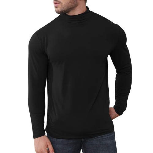 Uni Clau Mens Mock Turtleneck Long Sleeve Shirts Fashion Pullover Sweater Slim Fit Undershirt Featuring Basic Top Black 3XL