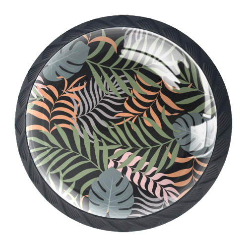 Idealiy Tropical Palm Leaves Pattern Cabinet Door Knobs Handles Pulls Cupboard Handles Drawer Wardrobe 4pcs