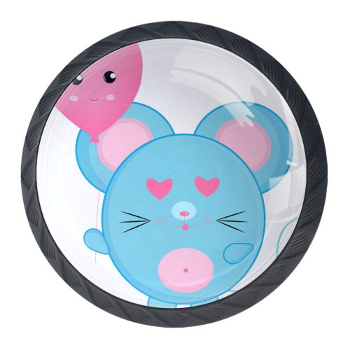 Idealiy Cute Mouse with Heart Balloon Drawer Knob Pull Handle Cupboard Knobs with Screws 4pcs