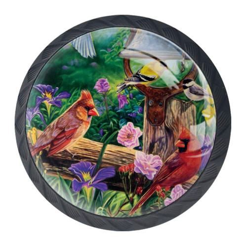 Idealiy Garden Flowers Birds Paradise Cabinet Door Knobs Handles Pulls Cupboard Handles Drawer Wardrobe 4pcs