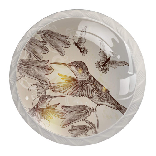 Idealiy Humming Bird Butterflies Cabinet Door Knobs Handles Pulls Cupboard Handles Drawer Wardrobe 4pcs