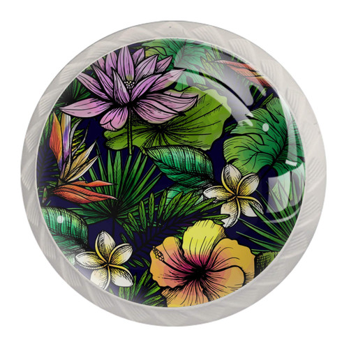 Idealiy Tropical Flowers Cabinet Door Knobs Handles Pulls Cupboard Handles Drawer Wardrobe 4pcs