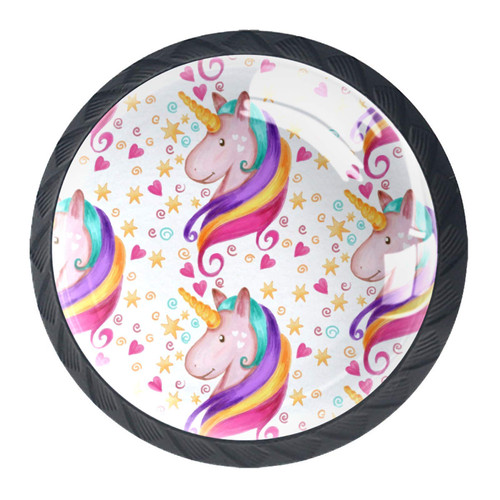 Idealiy Cute Colorful Unicorn Love Star Pattern Cabinet Door Knobs Handles Pulls Cupboard Handles Drawer Wardrobe 4pcs