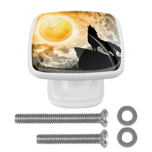 Idealiy Animal Wolf Cabinet Door Knobs Handles Pulls Cupboard Handles Drawer Wardrobe 4pcs