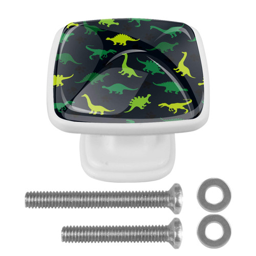 Idealiy Yellow Green Dinosaurs Pattern Black Cabinet Door Knobs Handles Pulls Cupboard Handles Drawer Wardrobe 4pcs