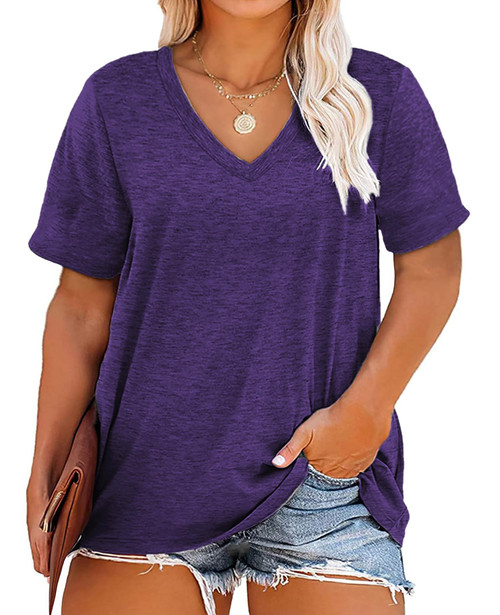 Plus Size V Neck T Shirts Women Short Sleeve Tops Casual Summer Tshirts Loose Fit Tee 3X Purple Plus Size V Neck T Shirts Women Short Sleeve Tops Casual Summer Tshirts Loose Fit Tee 3X Purple