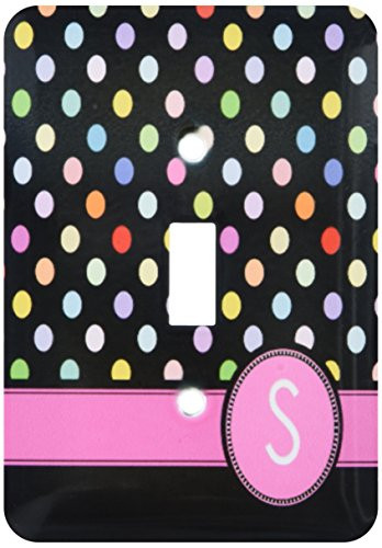 3dRose lsp_154316_1 Letter S Monogrammed on Rainbow Polka Dots Pattern with Hot Pink Personal Initial Colorful Girly Light Switch Cover