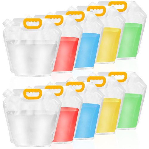 Aemygo 12 Pack Collapsible Water Container Bag 1.3 Gallon Emergency Foldable Water Container BPA Free Food Grade Plastic Storage Jug Freezable Water Bottle for Camping Hiking Riding Backpack