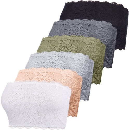 Geyoga 6 Pieces Floral Lace Bralette Bandeau Bra for Women Girl Seamless Tube Top Bandeau Strapless Bras Stretchy Bra (as1, Alpha, xx_l, Regular, Regular)